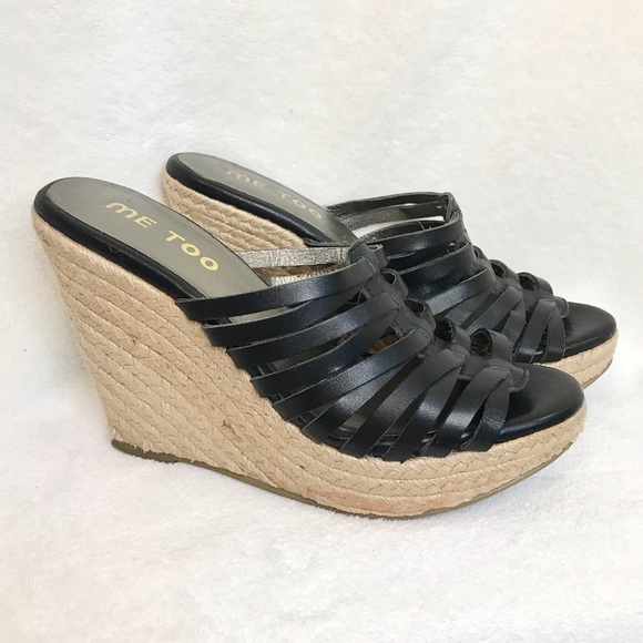 Me Too “hutch” wedge leather straps sandal high heels summer casual open toed - Picture 2 of 11